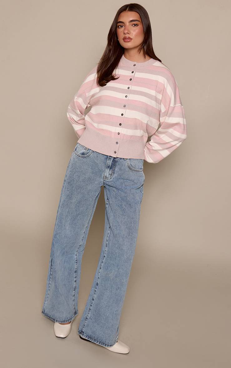 Rose Cardigan Tricoté Compact À Rayures