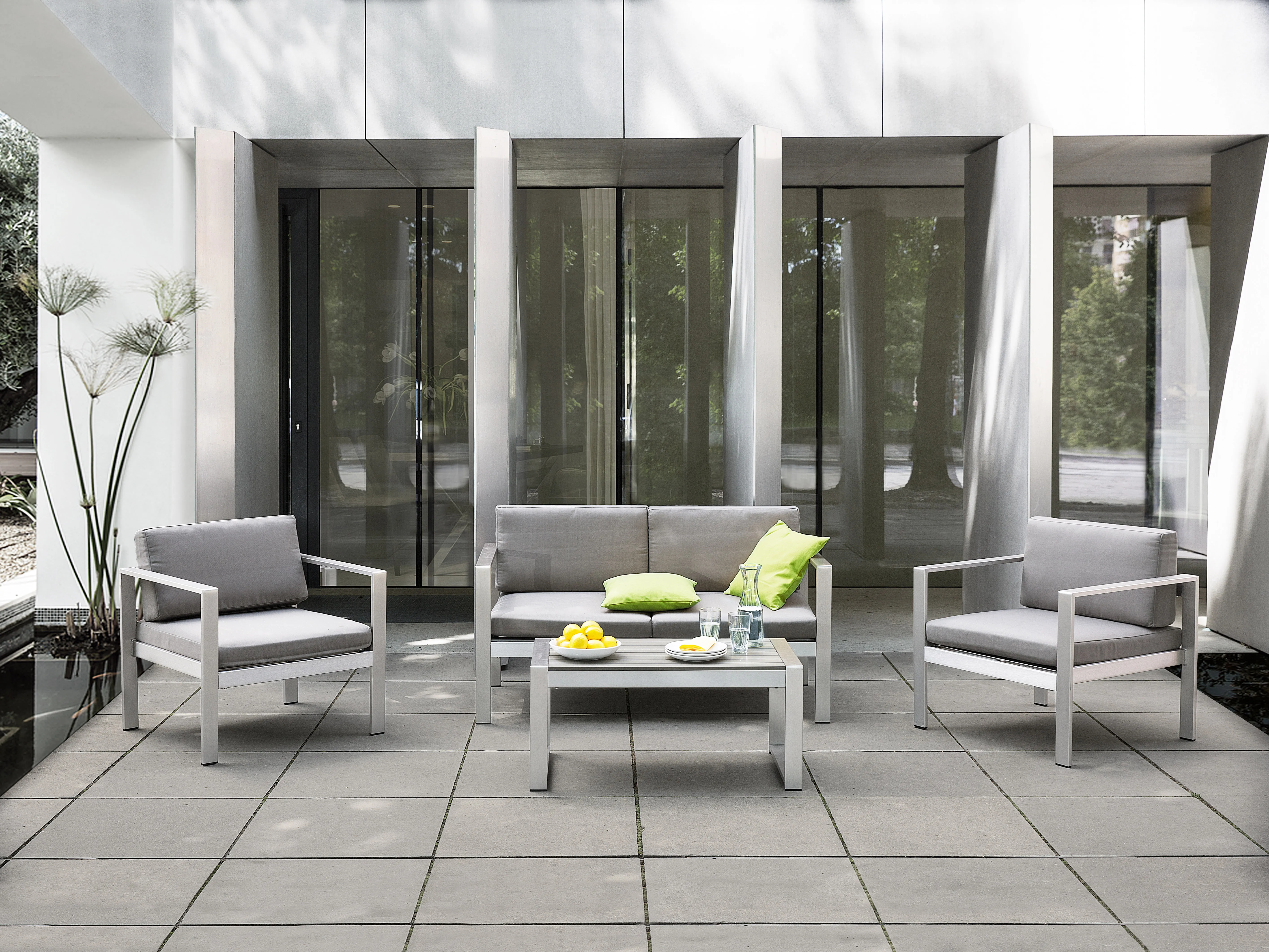 Loungeset met tafel 4-zits SALERNO Metaal Lichtgrijs