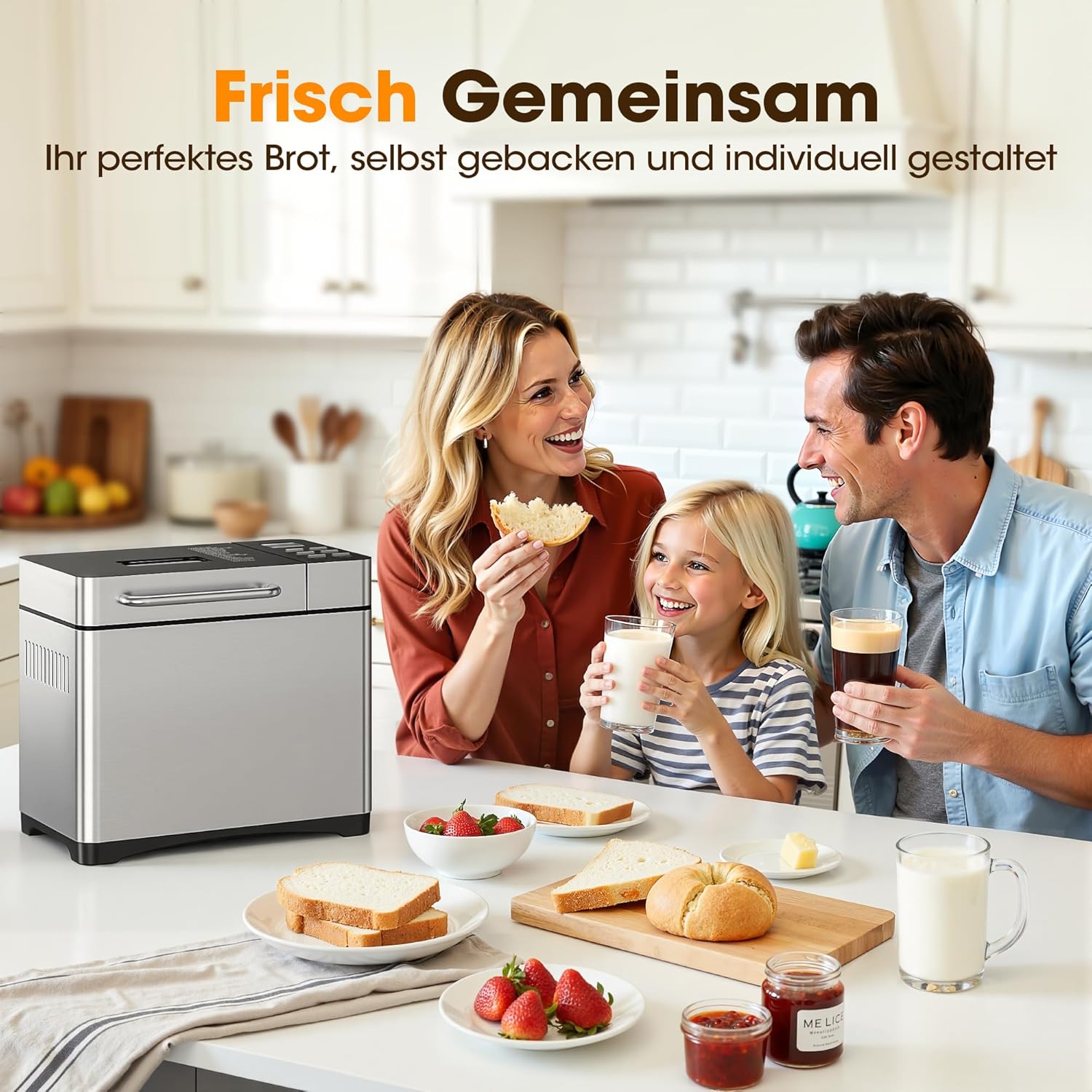 Brotbackautomat mit 19 Programmen & 1000g Fassungsvermögen – Vollautomatische Brotbackmaschine mit 3 Bräunungsstufen, Timer, 710W, Edelstahl-Optik inkl. Sichtfenster & Rezeptbuch