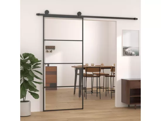 Porte coulissante Aluminium et verre ESG 90x205 cm Noir