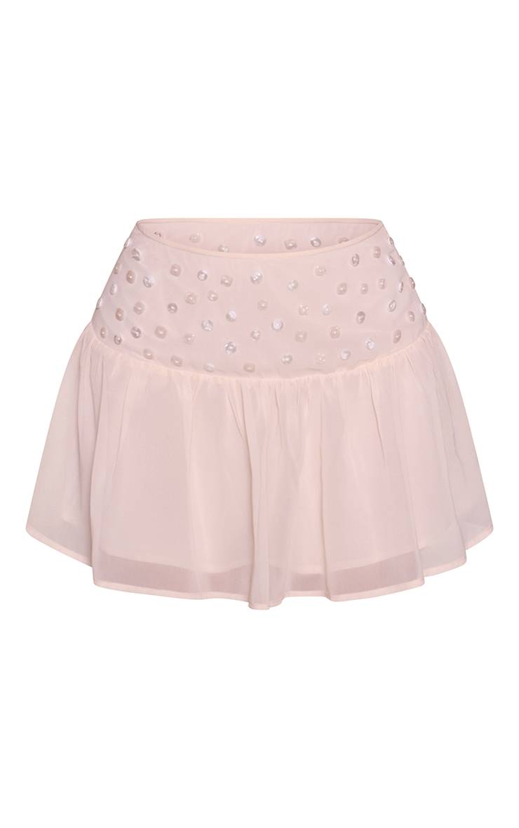 Crème Mini-jupe Fluide En Mousseline Avec Détails De Boutons Petite Taille Coordonnée