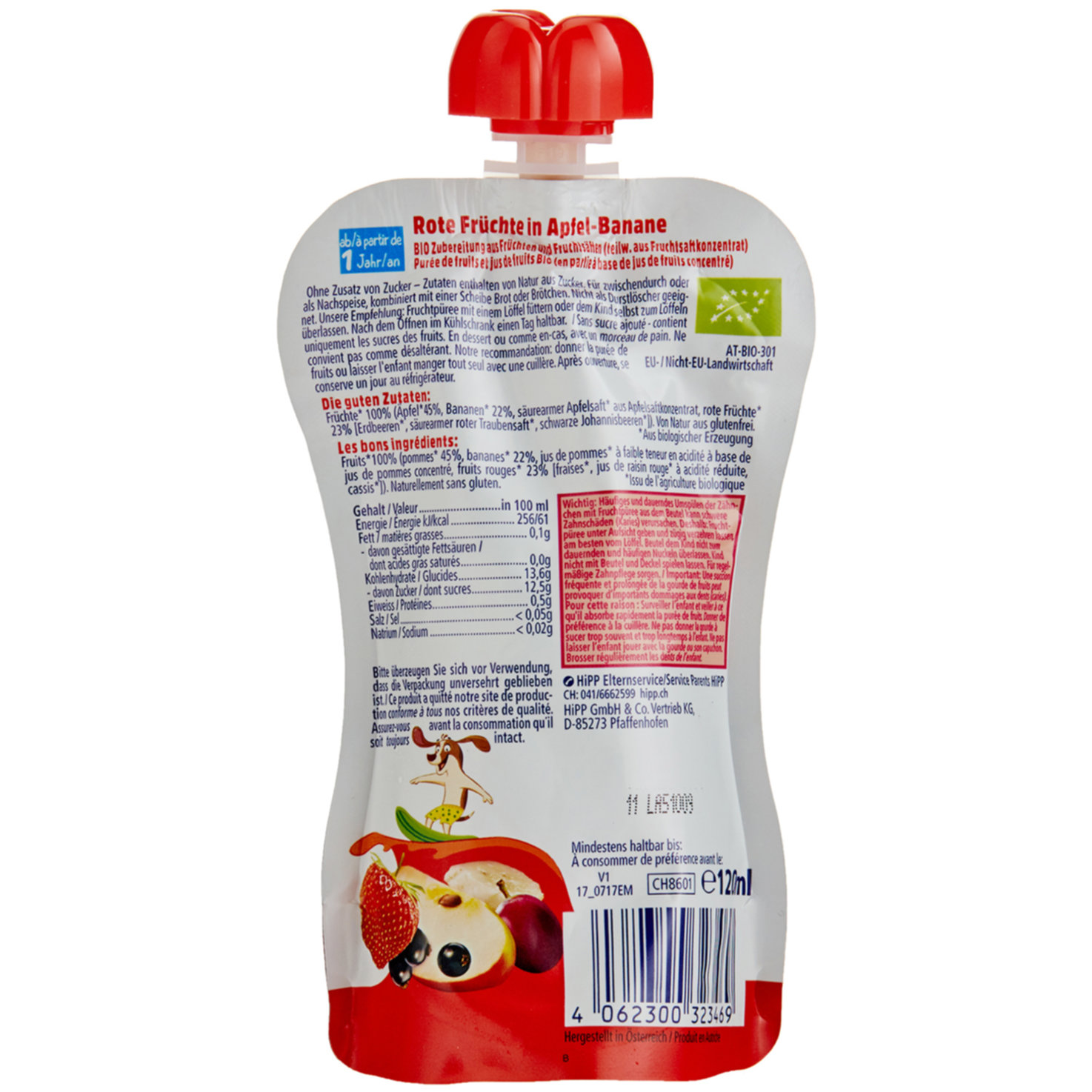 Hipp Bio Smoothie Rote Früchte in Apfel & Banane 12+ Monate