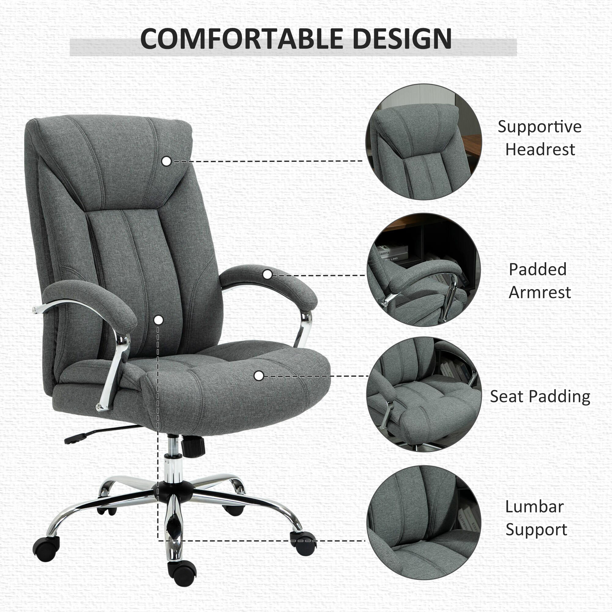 Vinsetto Bürostuhl Ergonomisches Design, Atmungsaktiver Polyester-Bezug 65 x 78 x 110-120 cm (BxTxH)