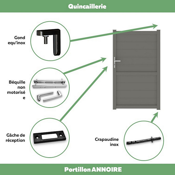 Portillon Jardimat battant aluminium Perth gris quartz - 100 x h.170 cm
