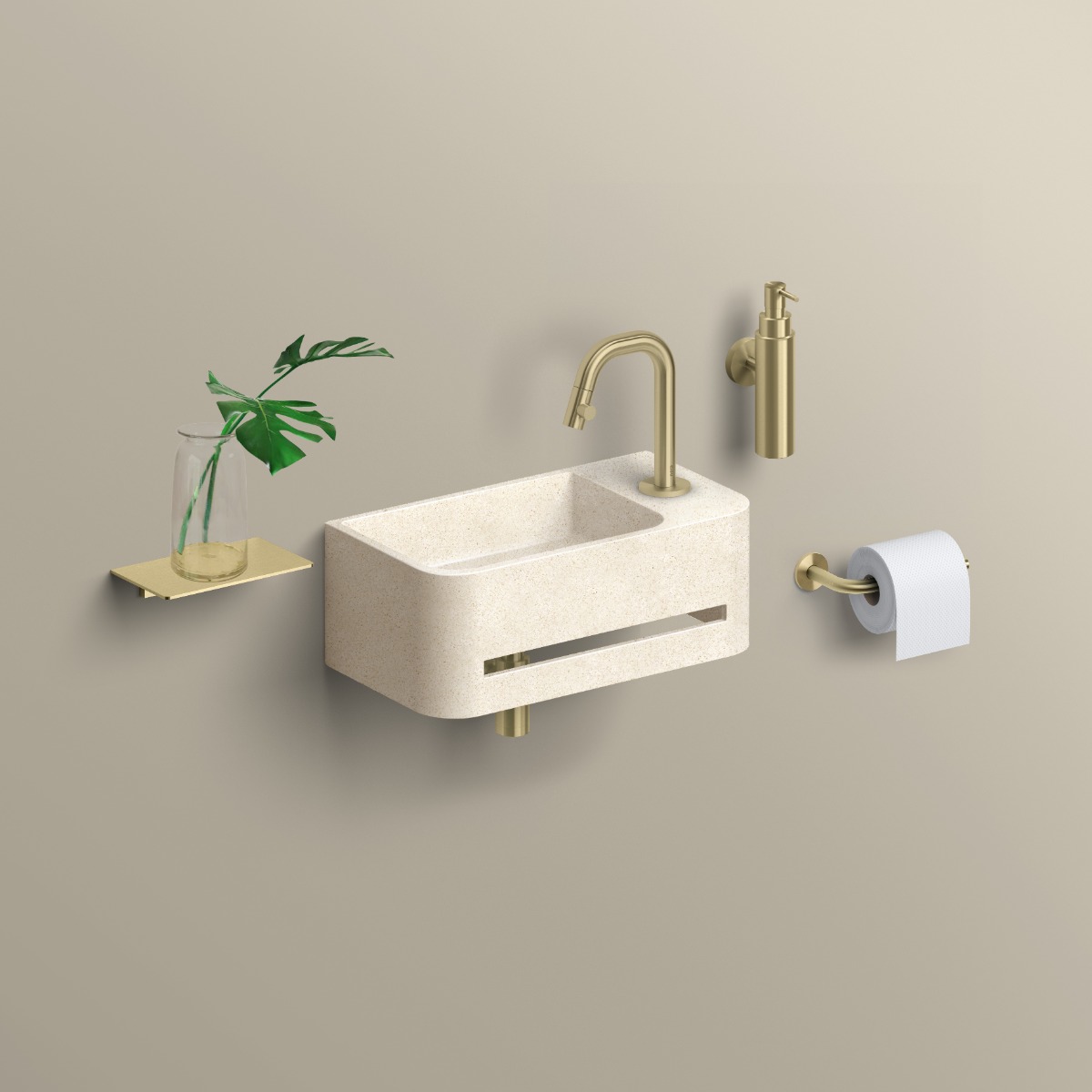 Clou InBe fontein met handdoekhouder 43cm microrazzo beige