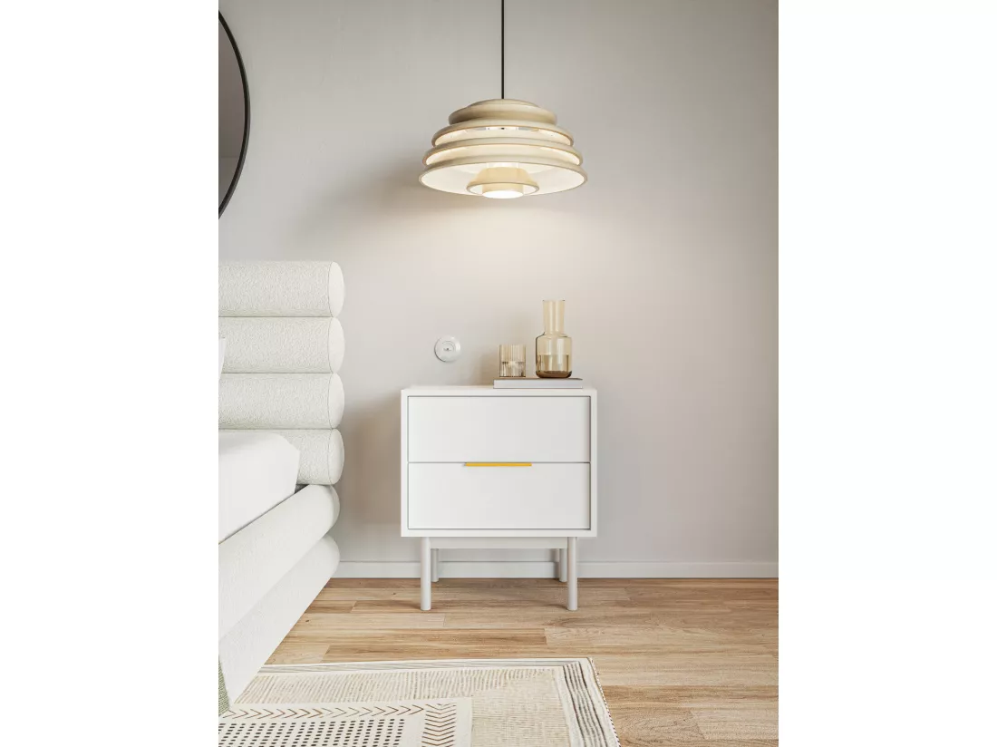 Table de chevet avec 2 tiroirs - 54 cm - blanc- VIVIARO