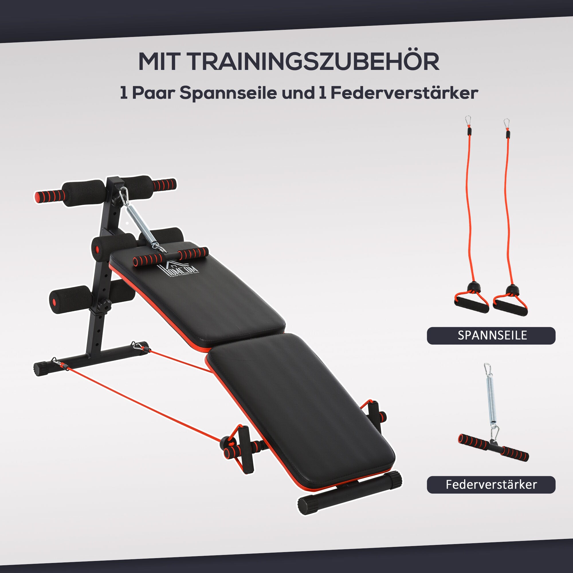 HOMCOM Multifunktionale Trainingsbank verstellbar und klappbar schwarz, rot 47 x 142 x 50-66 cm (BxTxH)