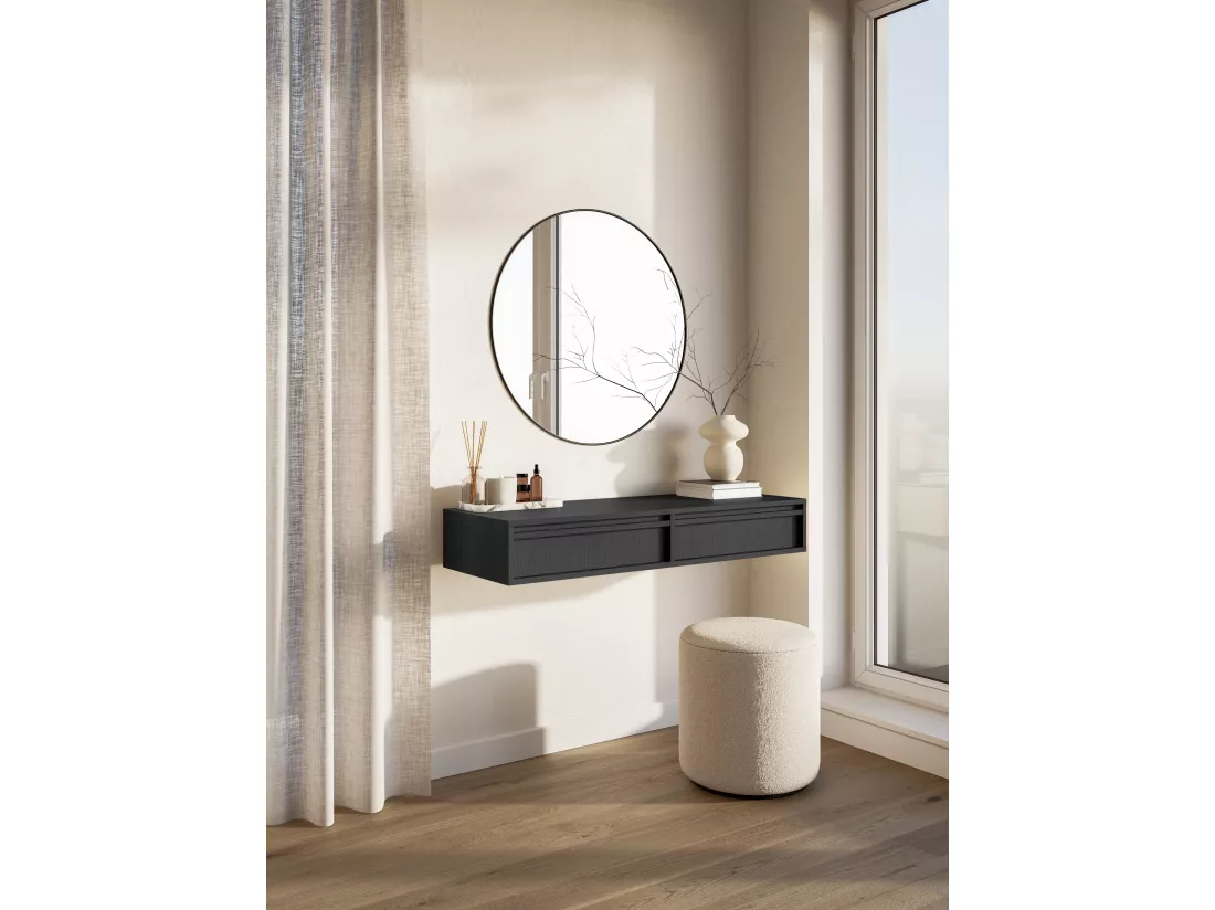 Coiffeuse - 110 cm - avec tiroirs - suspendu - noir - EVO