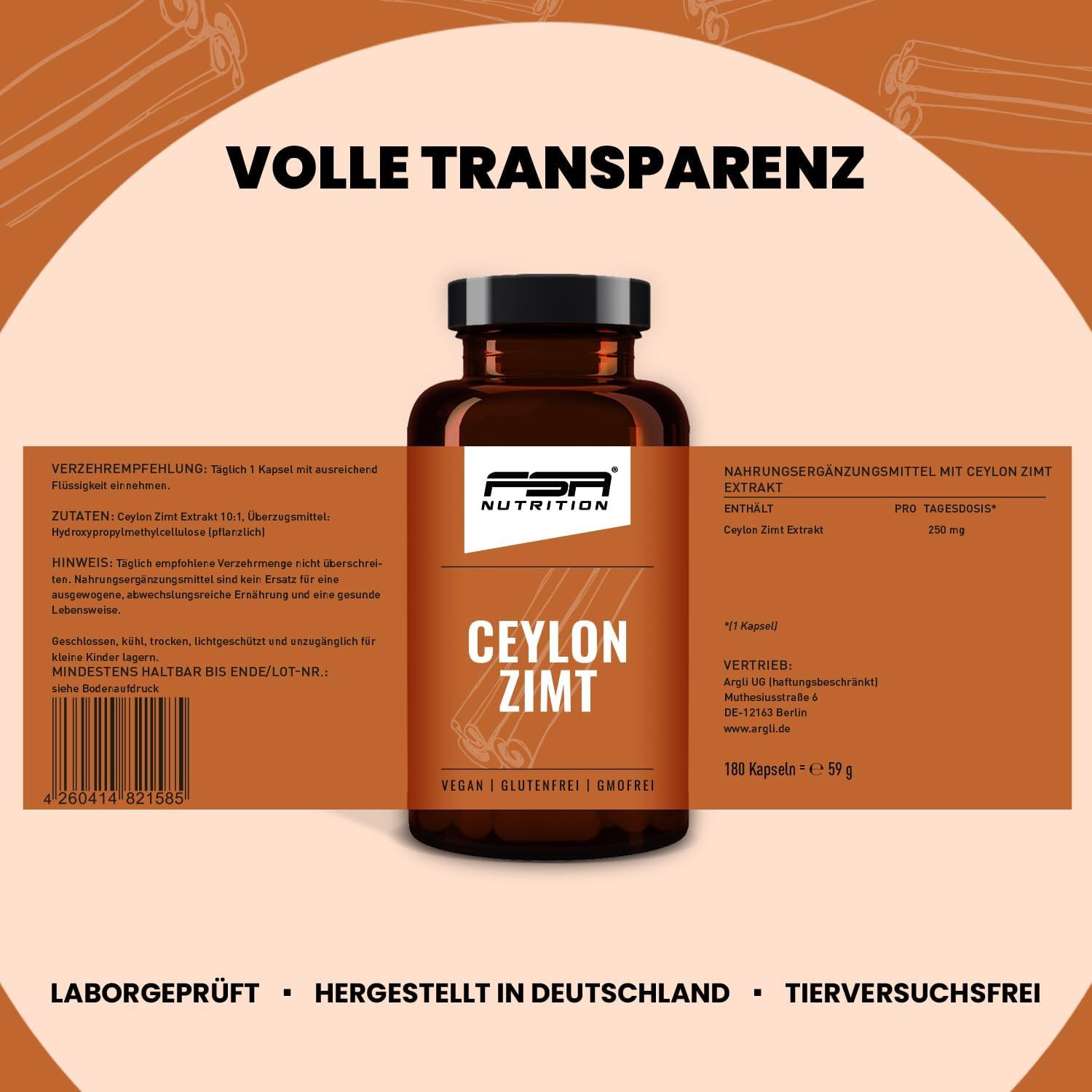 FSA NUTRITION Ceylon Zimt Extrakt 180 Kapseln im Glas
