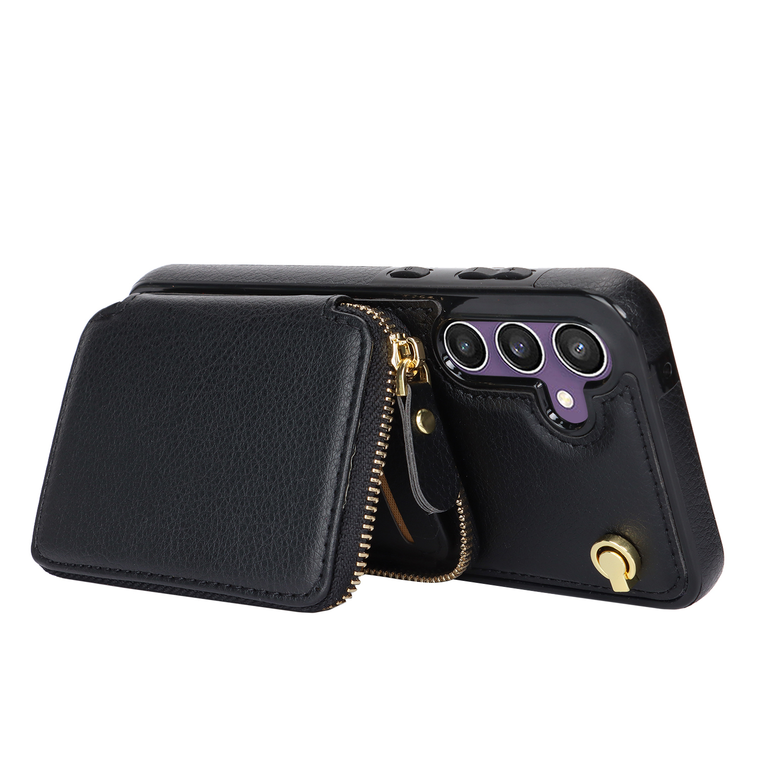 Samsung Galaxy S25 FE Necklace Leder Schutz Hülle mit Kartenfächer   Handykette (140cm) - Schwarz