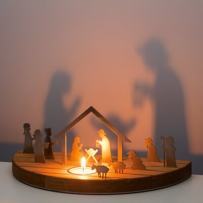 Weihnachtskrippe Edelstahl, Eiche