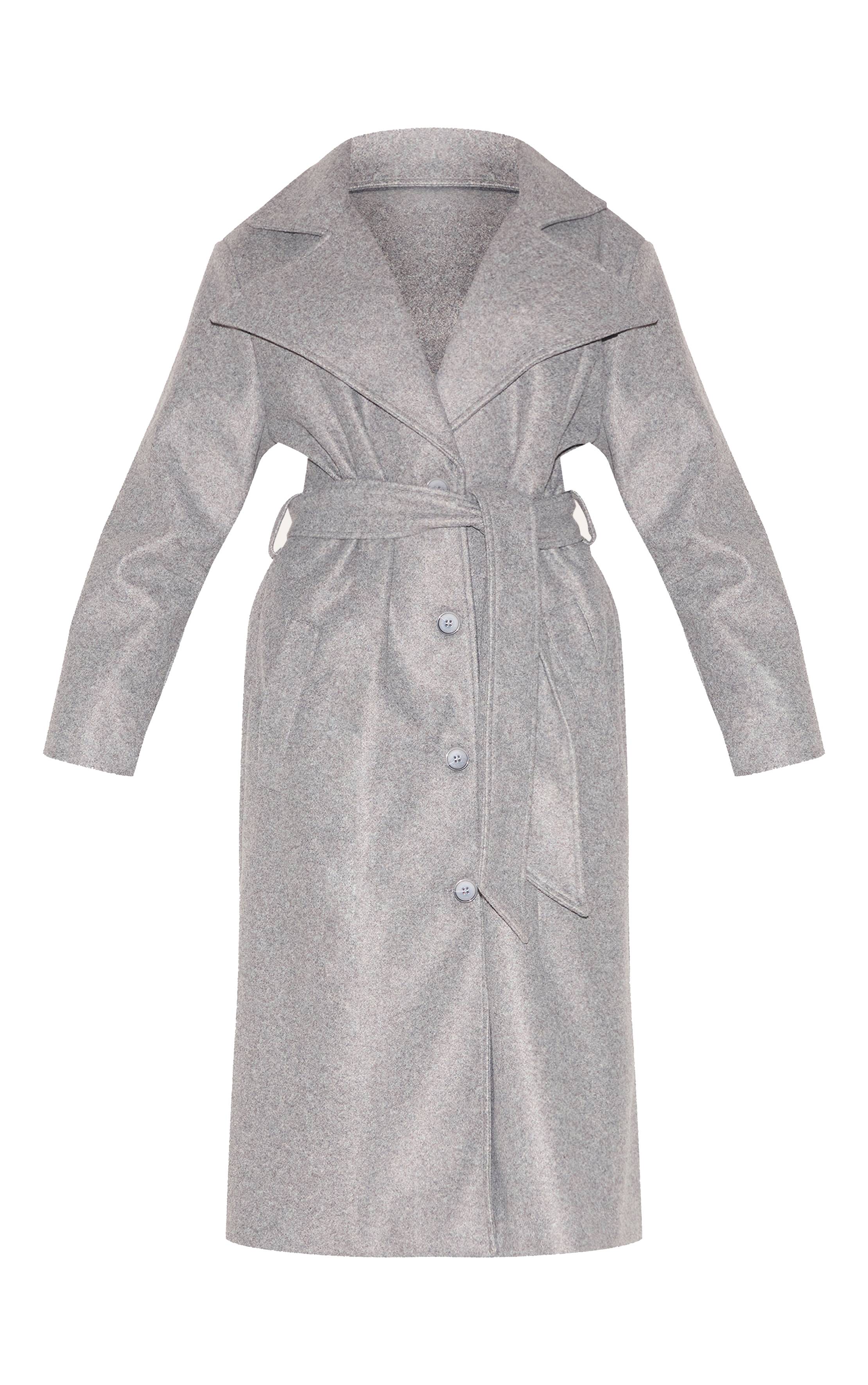 Gris Trench-coat Oversize Effet Laine