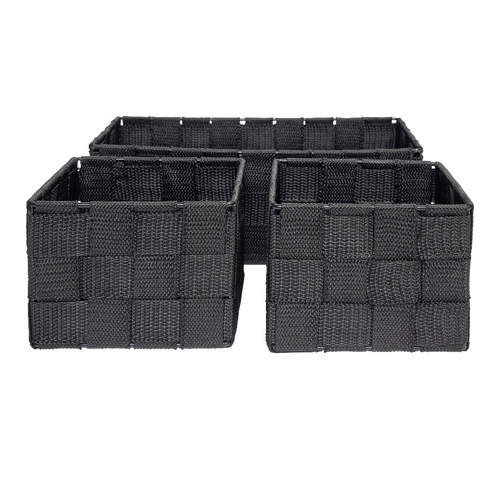 Panière de rangement x3 tissu gris foncé (1 grande et 2 petites)