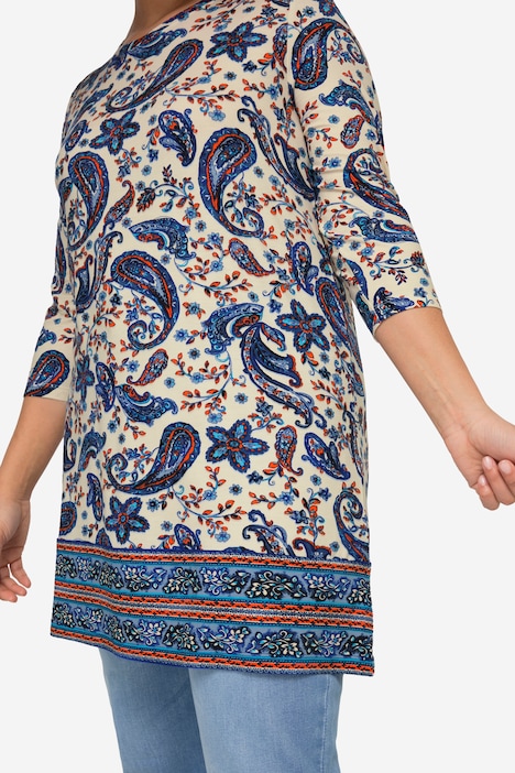 Shirt-Tunika, A-Linie, Paisley-Muster, Rundhals, 3/4-Ärmel