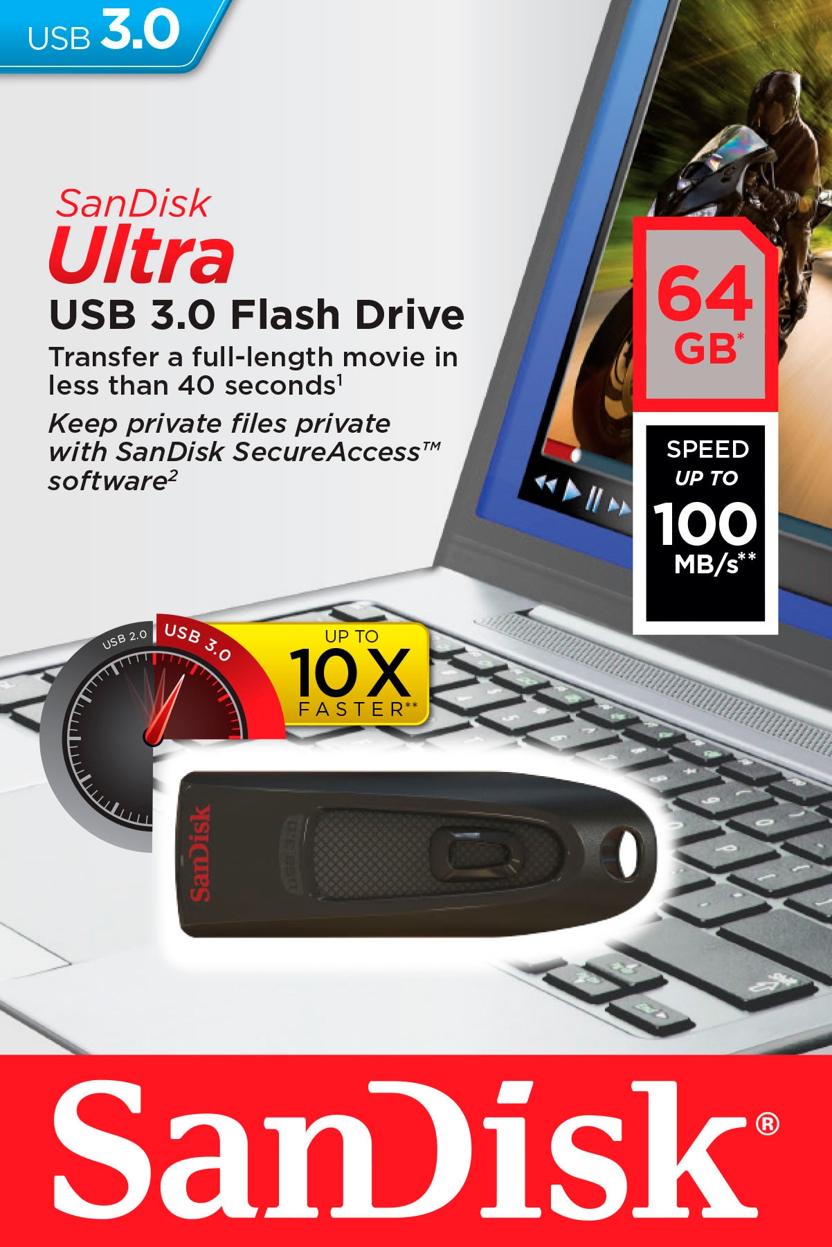 Sandisk USB-Stick »Ultra USB 3.0« (64GB GB USB 3.2 Lesegeschwindigkeit 130 MB/s)