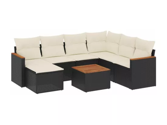 Salon de jardin 8 pièces avec coussins noir résine tressée