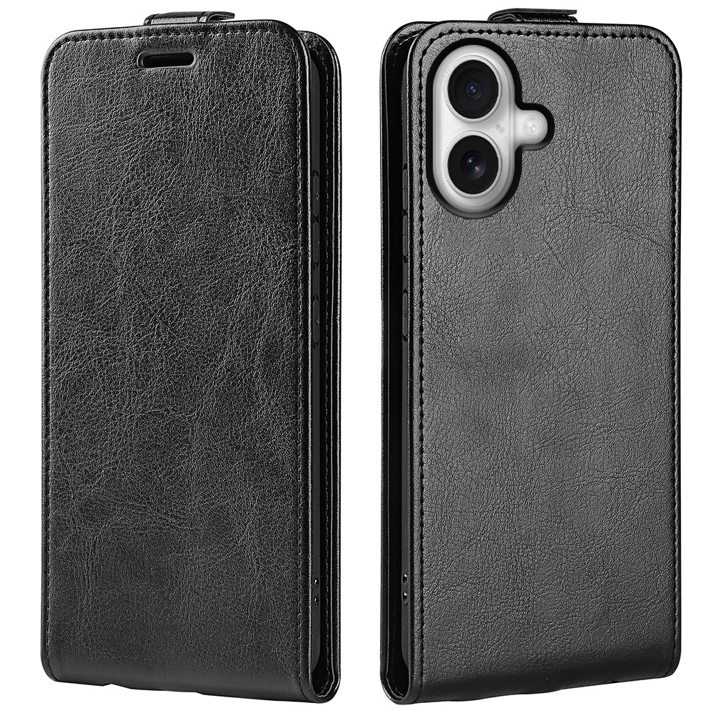 iPhone 17 Leder Tasche Flip Cover Vertikal im Retro Look mit Kartenfach - Schwarz