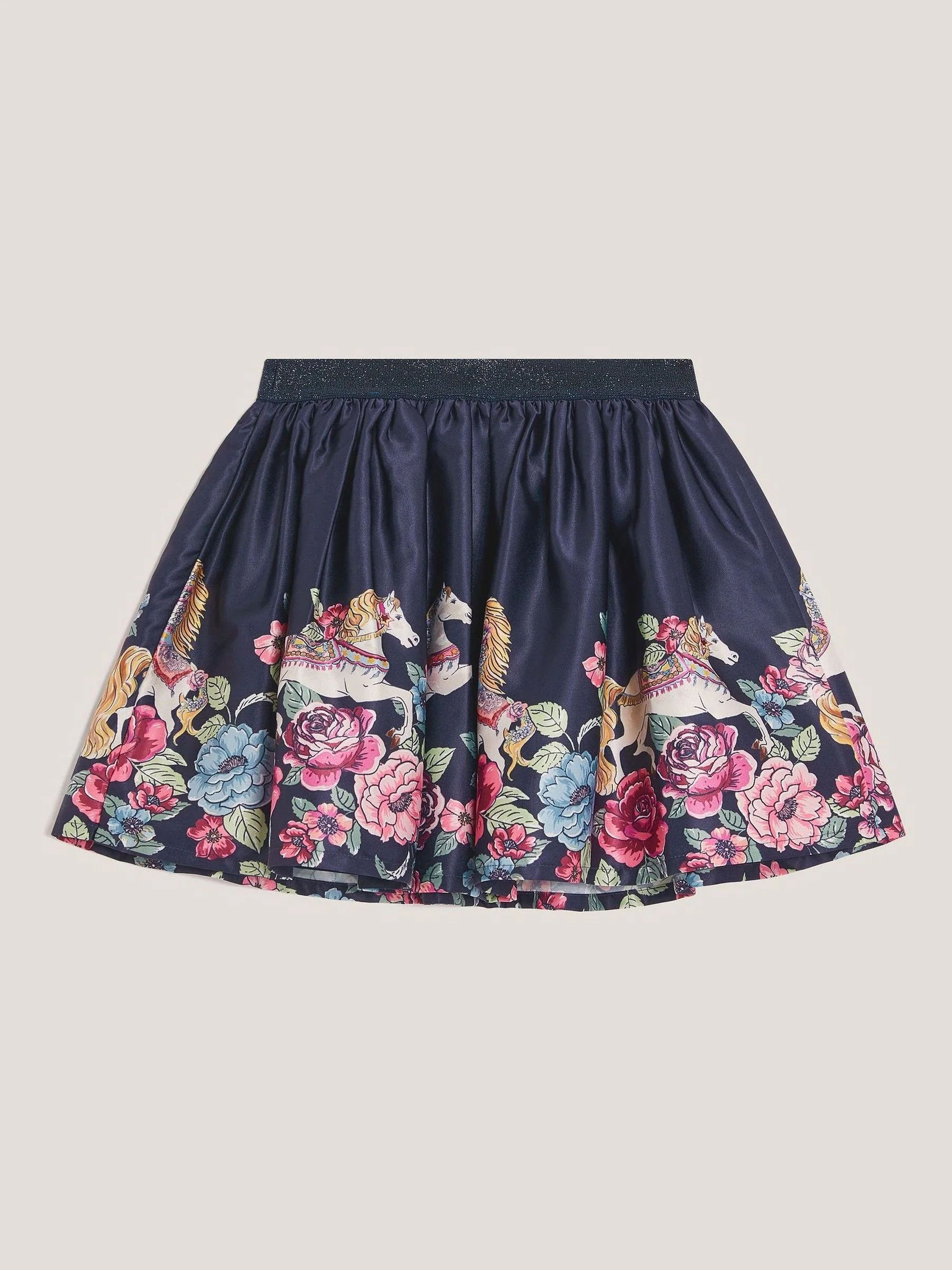 Monsoon Floral Horse Print Satin Skirt