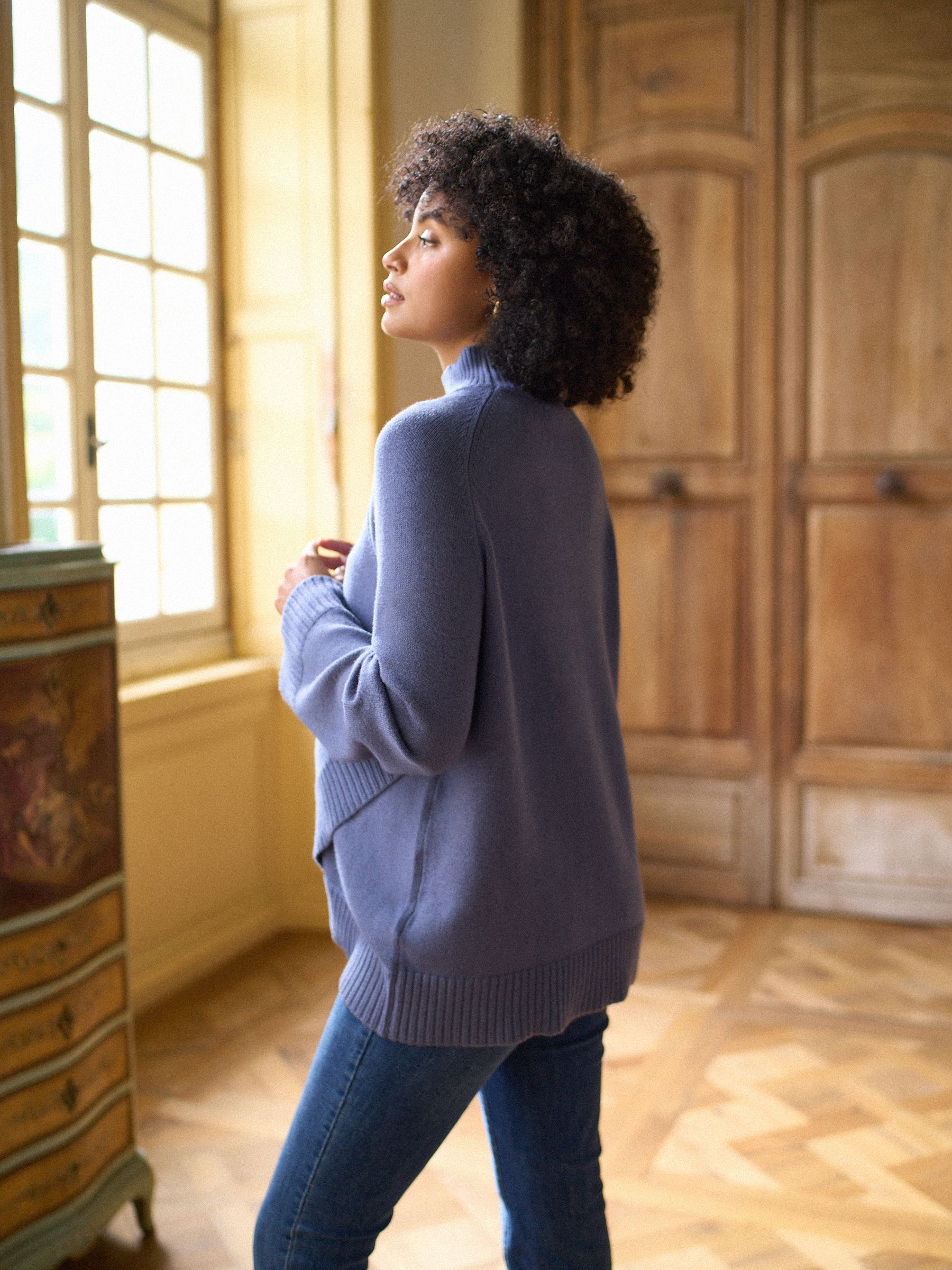 Blauw - Seraphine Maternity and Nursing Cross Over Roll Neck Jumper