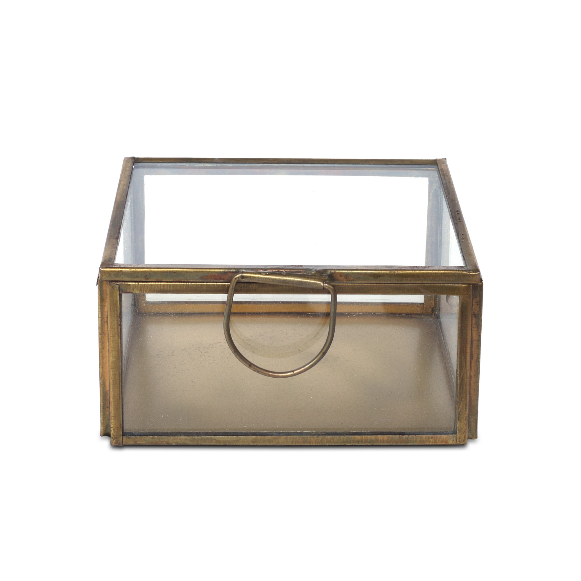 Glasbox, messing antik, T 10 cm, B 7,5 cm, H 5 cm von fischer's lagerhaus