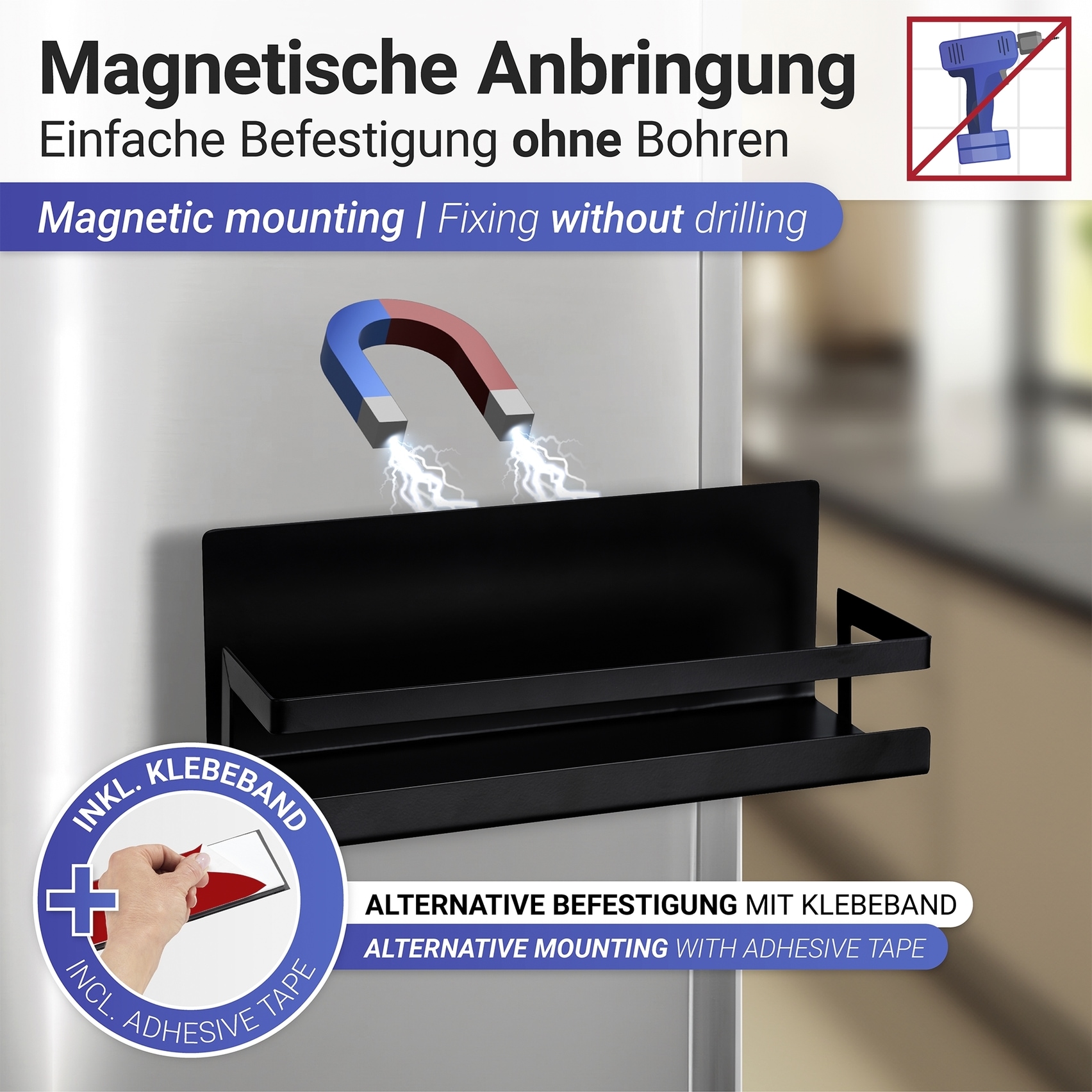 WENKO Gewürzregal »Modell Ima« magnetisches Küchenregal, pulverbeschichtetes Metall