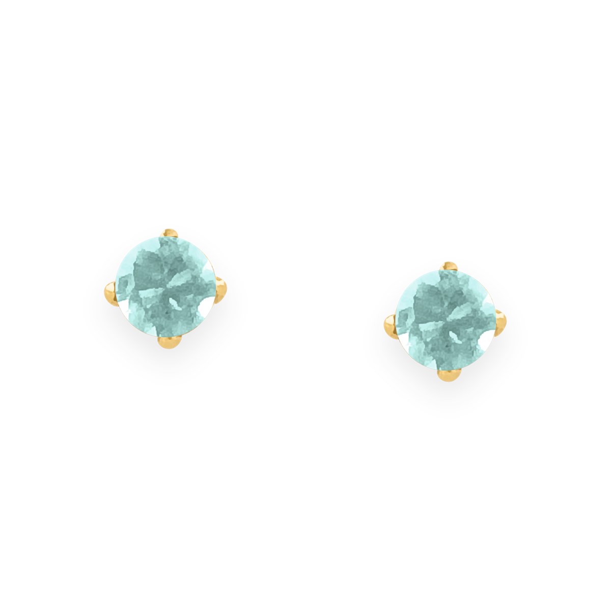 Boucles d'oreilles en acier doré avec Oxyde de Zirconium 3mm teinté aigue-marine