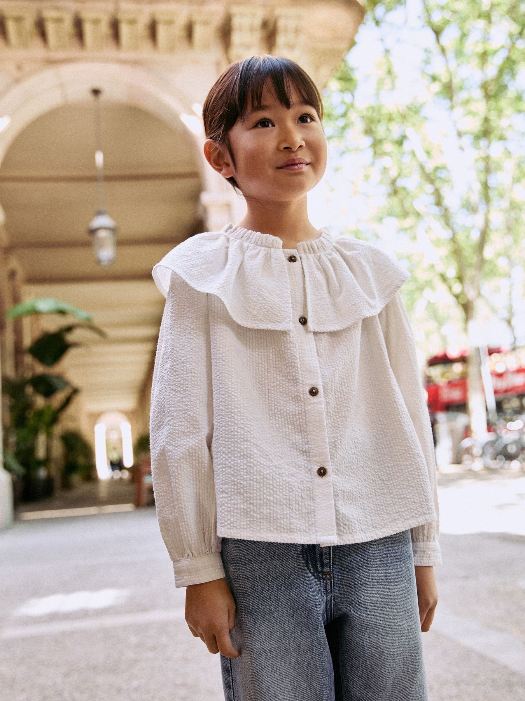 Wit - Blouse met ruches aan de kraag (3-16jr)