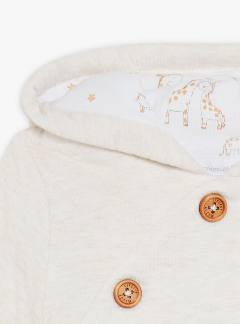 Veste de naissance à capuche en tubique écrue