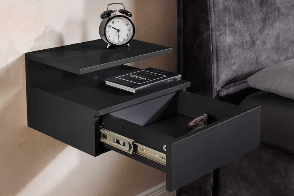 Hängender Nachttisch FLOATING 35cm schwarz Regal mit Schublade