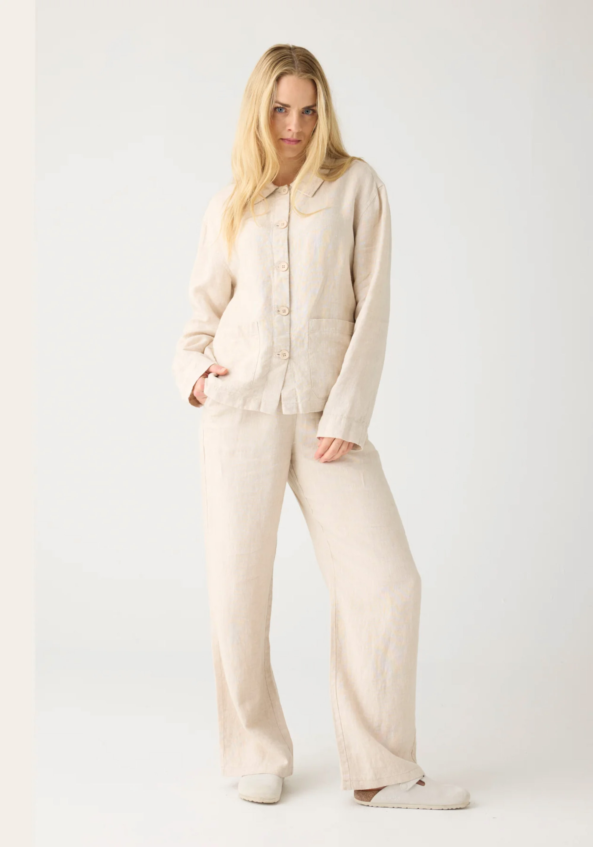Knowledge Cotton Apparel Leinenhose Posey Wide Linen Pants Light Feather Gray