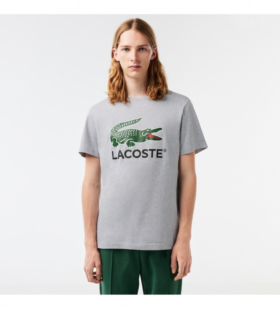 Camiseta Lacoste com estampa da marca em cinza
