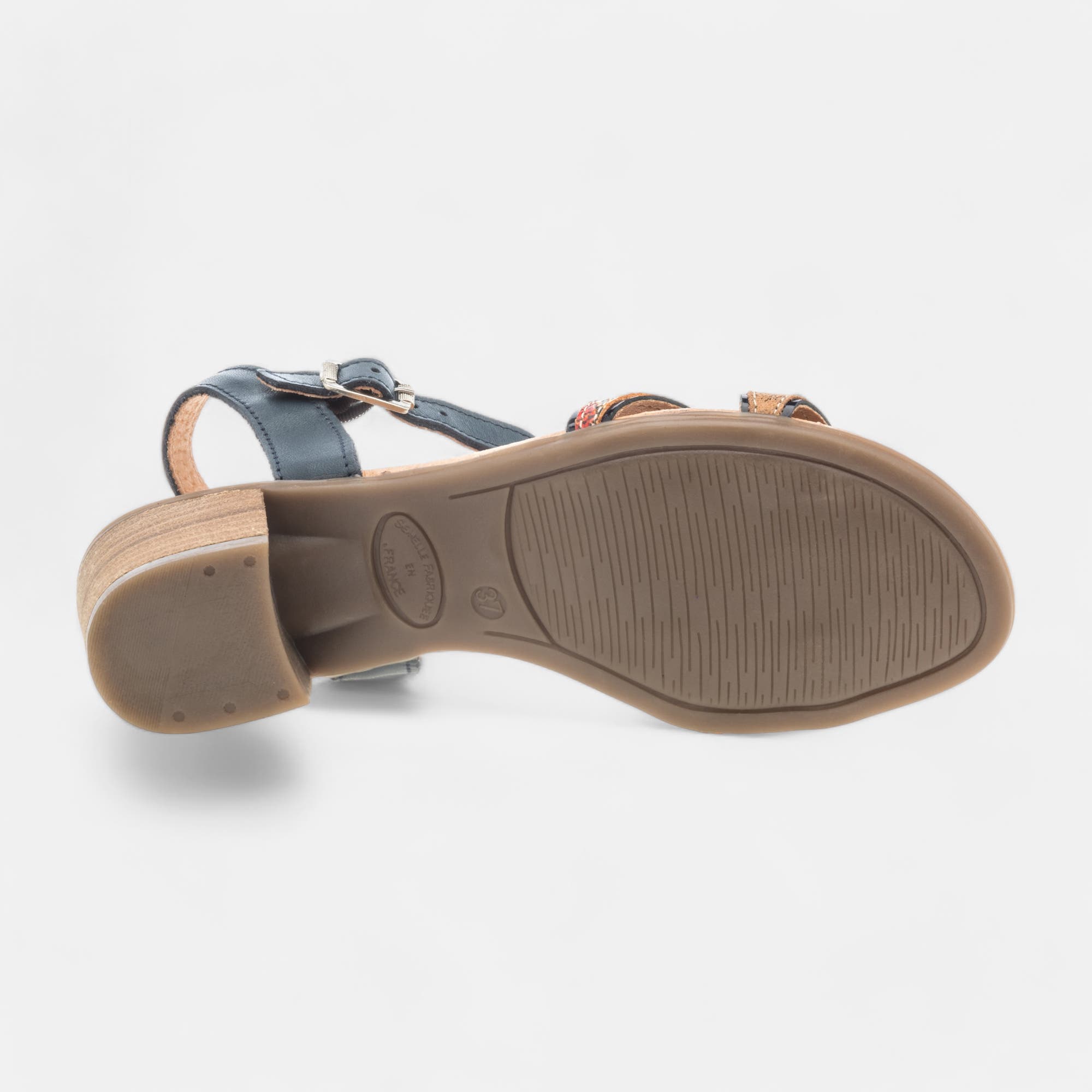 Nu-pieds à talon Femme en cuir bleu marine
