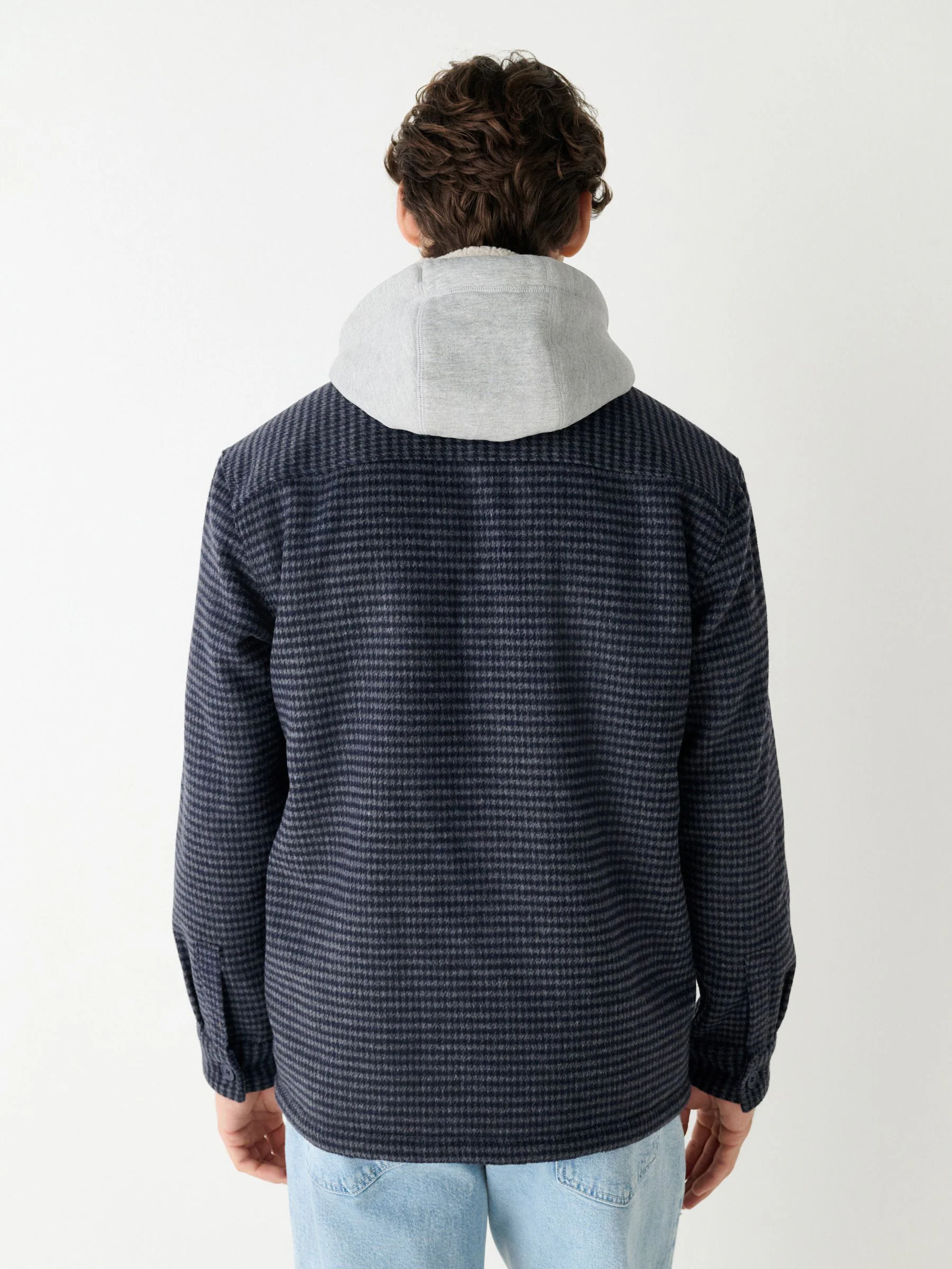 Blauw - Borg gevoerd ruit overshirt met capuchon