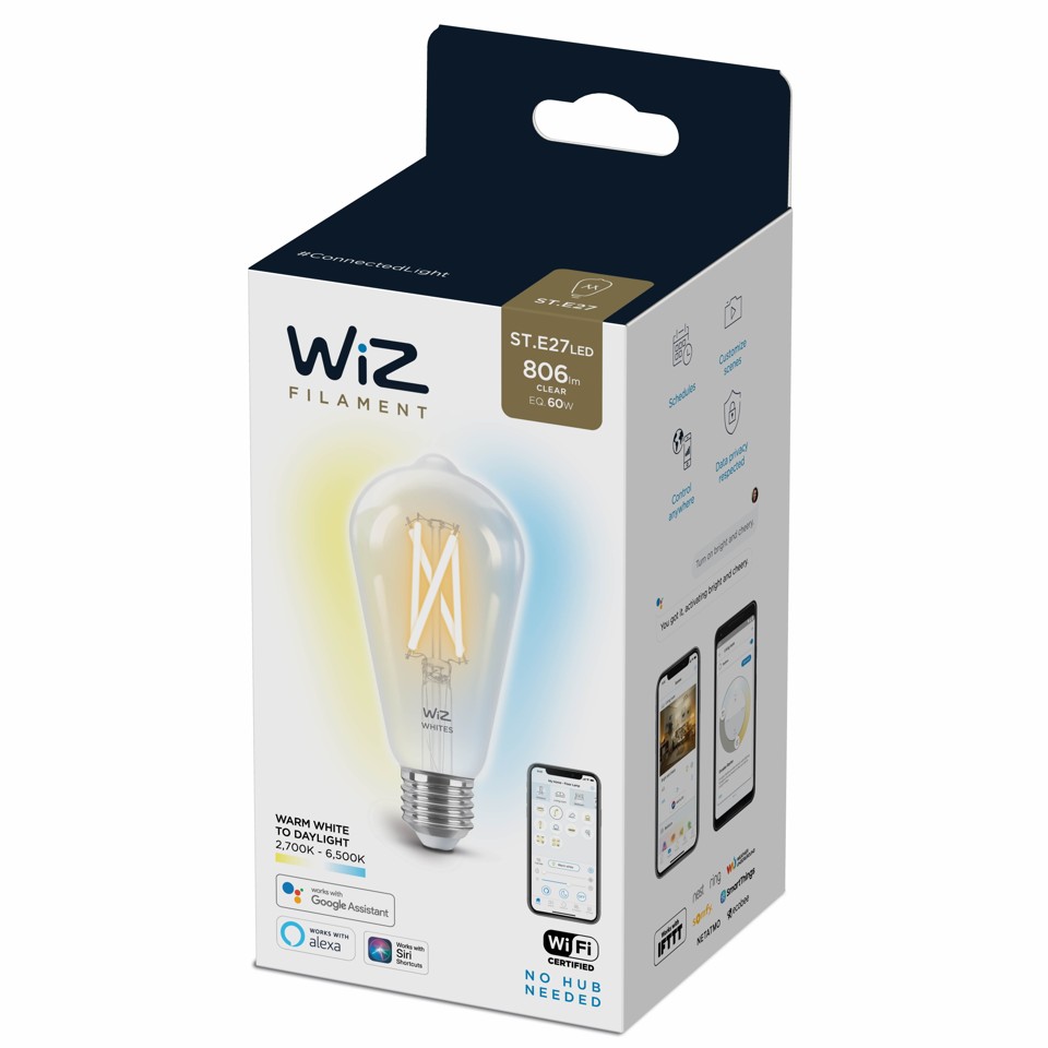 WiZ - ST64 Klar pære E27 Justerbar hvid - Smart hjem