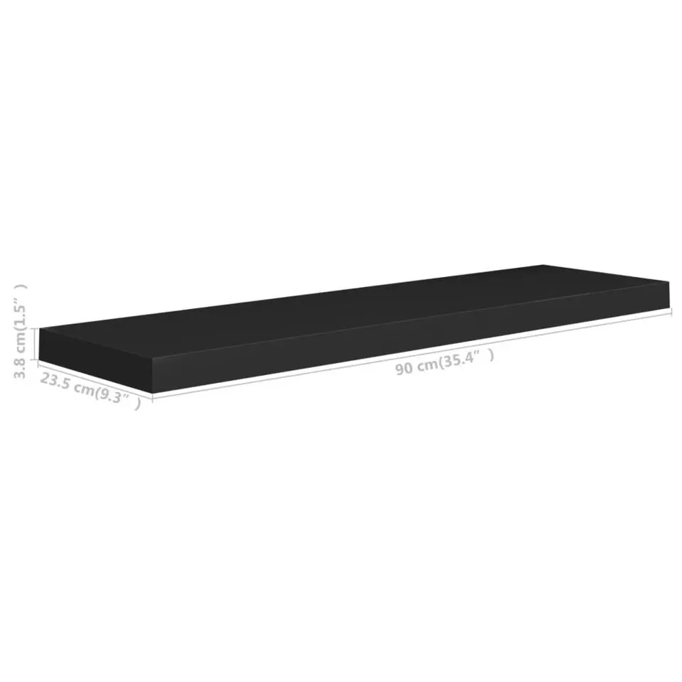 vidaXL - Wandschap - Zwart - MDF - 90 x 23.5 x 3.8 cm