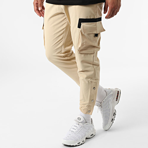Ensemble Tee Shirt Poche Pantalon Jogging F22-906T Noir Beige