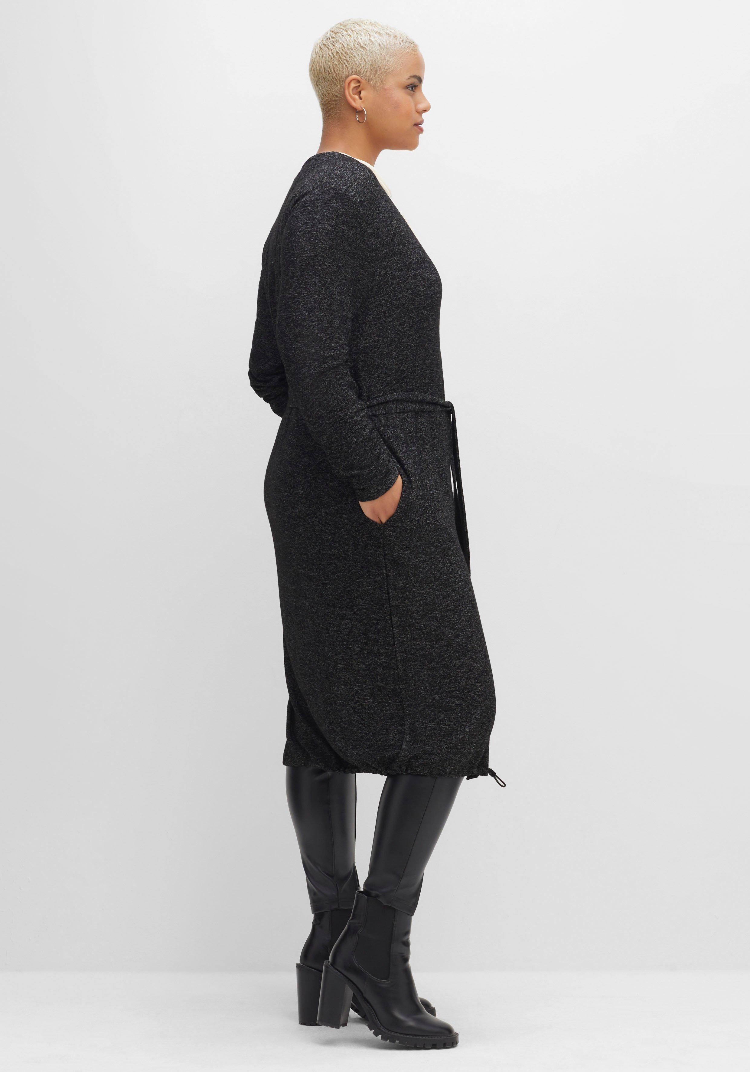 Longstrickjacke mit Tunnelzug am Saum, Bindegürtel