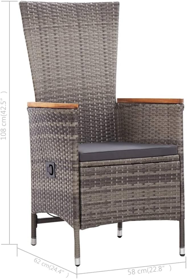 vidaXL 2X Gartenstuhl mit Kissen Gartensessel Stuhl Sessel Hochlehner Rattansessel Gartenmöbel Rattanstuhl Stühle Poly Rattan Grau