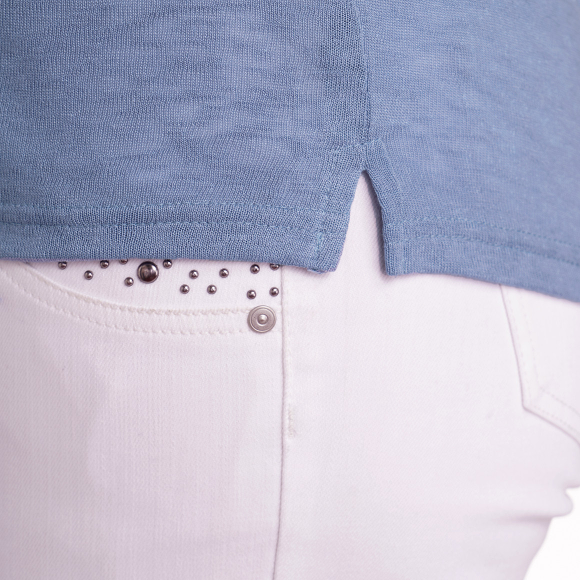 Gina Damen T-Shirt mit Spitzenausschnitt blau