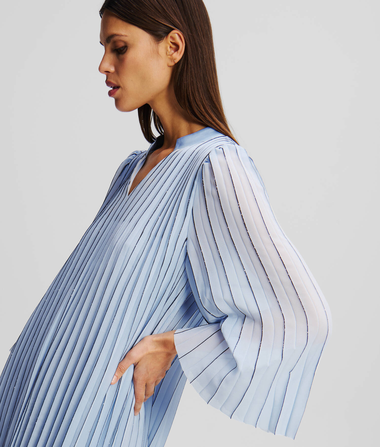ROBE LONGUE PLISSÉE - Bleu Kentucky
