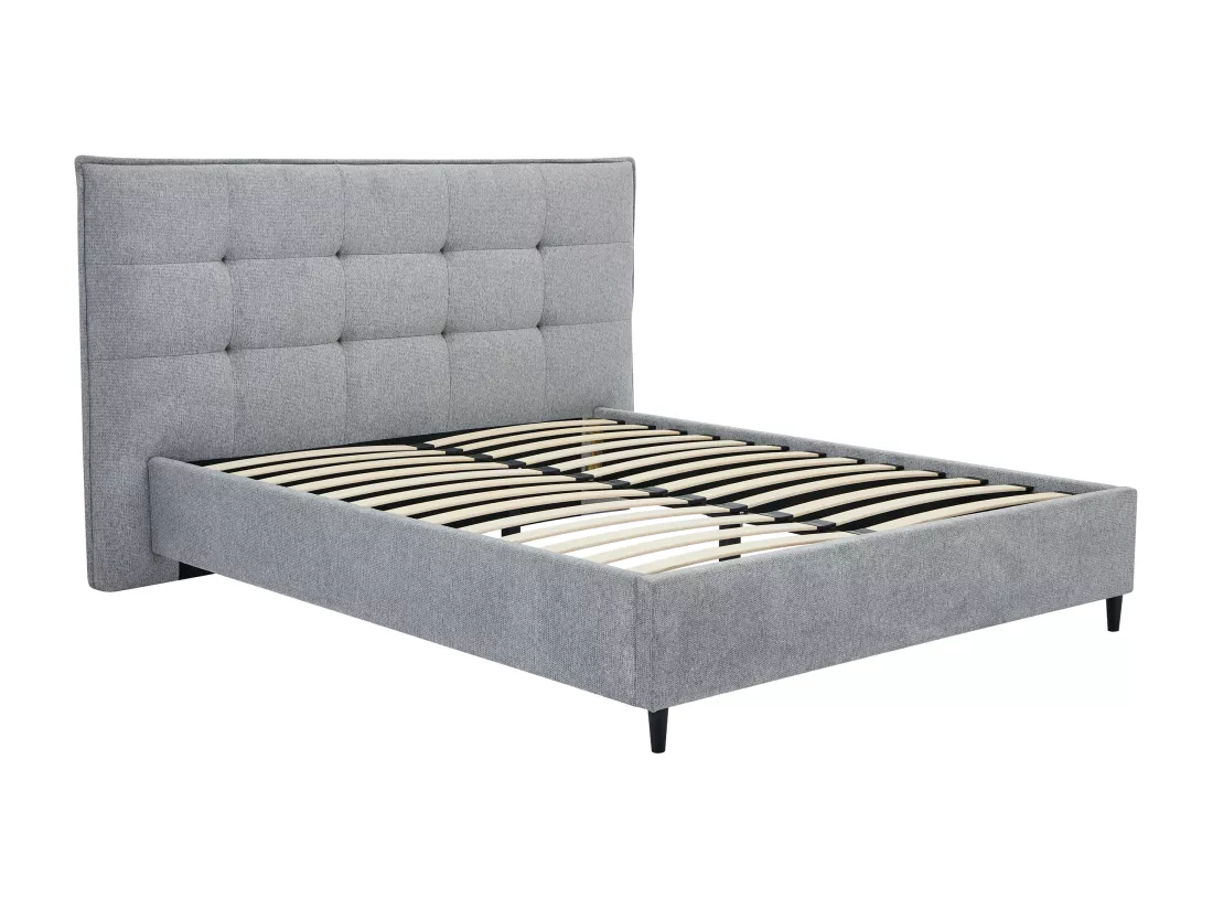 Lit 160 x 200 cm avec tête de lit capitonnée - Tissu - Gris - NIRPIO
