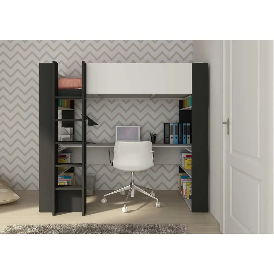 Hoogslaper Beau 90x200 met bureau - wit/grafiet
