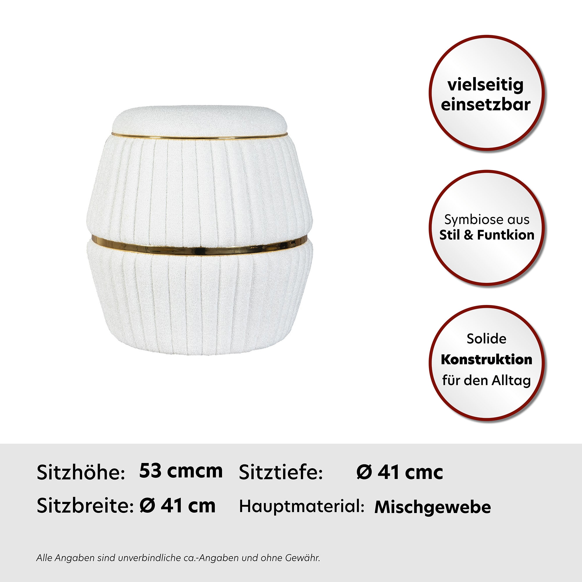 Kayoom Sitzhocker »Hocker Doric, trendiger Look, ästhetische Farbgebung, schöne Steppung« 1 Stk. tlg. komfortabel, hochqualitativ, pflegeleicht, in vielen Räumen zuhause