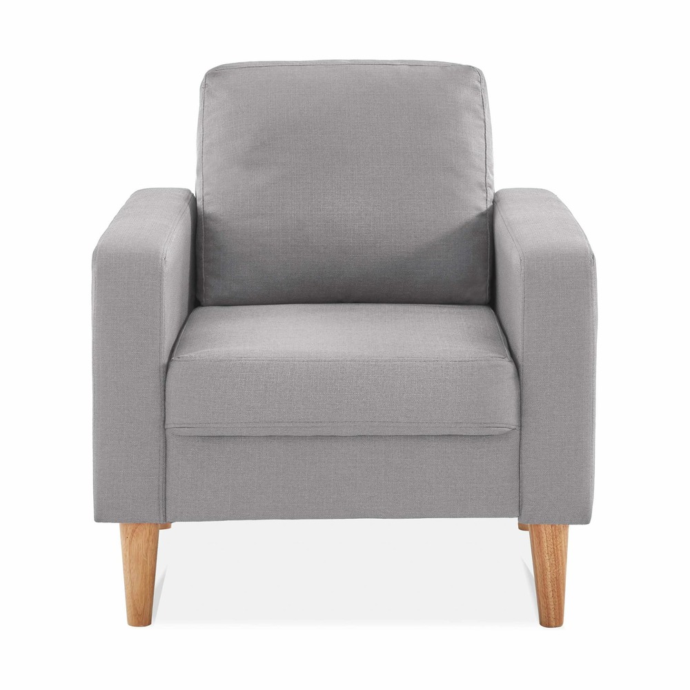 Fauteuil scandinave en tissu gris clair - bjorn - canapé 1 place fixe droit pieds bois