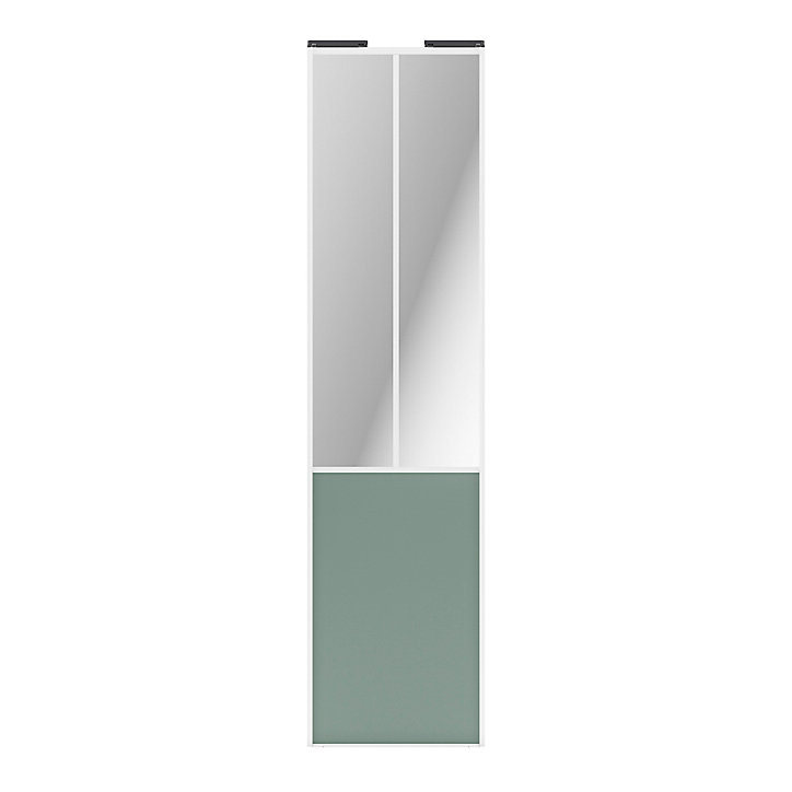 Porte de placard coulissante atelier vert de gris profil blanc GoodHome Arius H. 248,5 x L. 61.2 cm + amortisseurs
