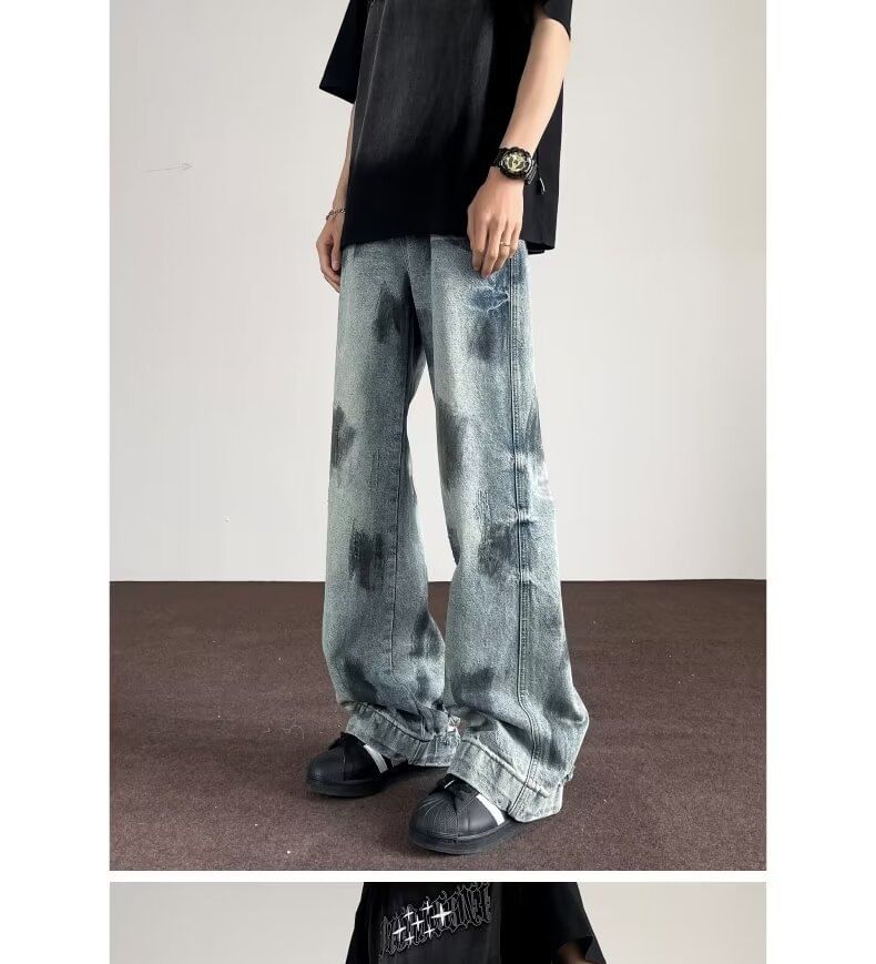 Nataro - Mid Rise Tie Dye Distressed Washed Bootcut Jeans