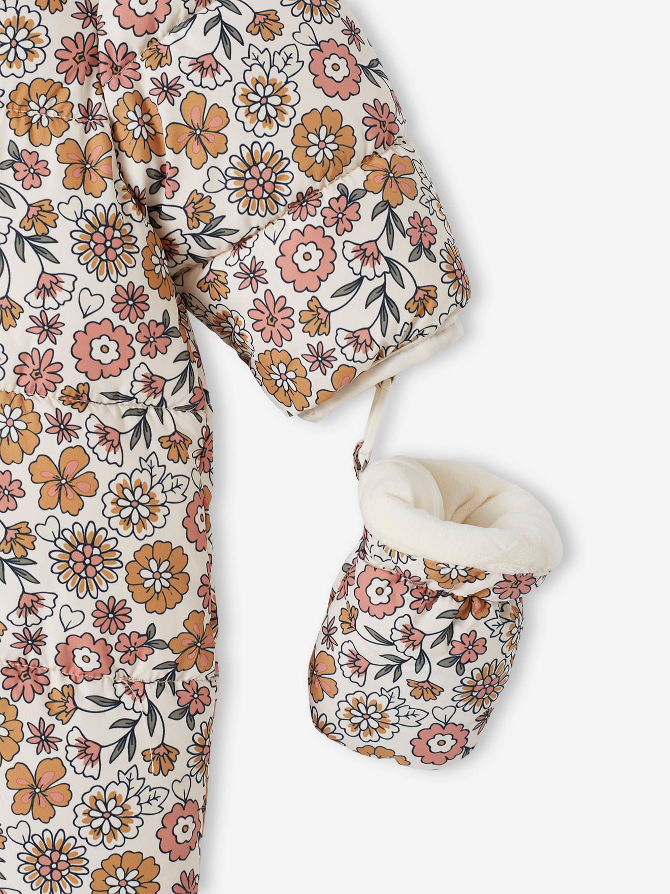 Macacão infantil com estampa floral e forro de lã polar 6306