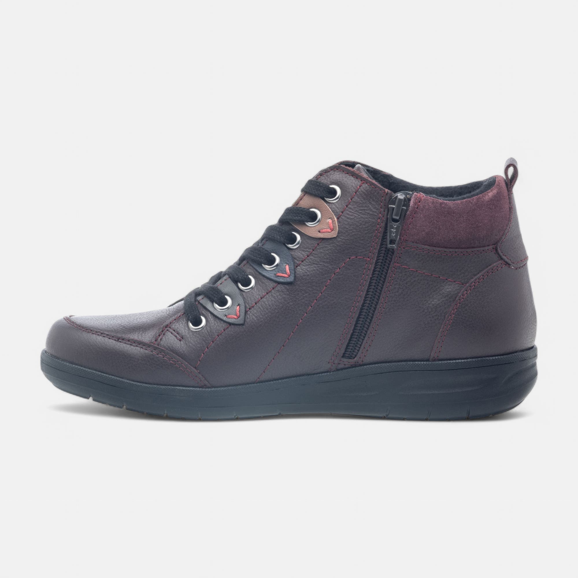 Bottines à lacets Femme en cuir bordeaux