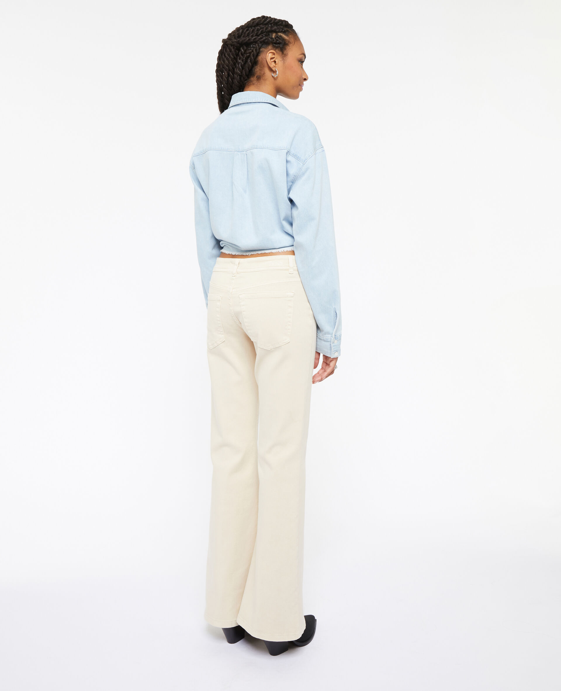 Jean flare bootcut taille basse zip apparent - Beige
