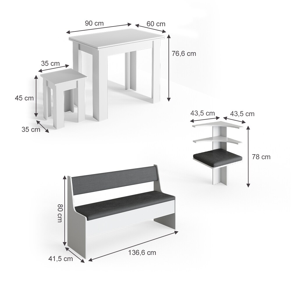 Vicco Eckbankgruppe Roman Weiß 180x180cm Esszimmergruppe Eckbank Sitzgruppe